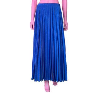 Vintage 80s S Jeanne Marc Skirt Maxi Pleated Chic Blue Gold A-line Elastic Waist